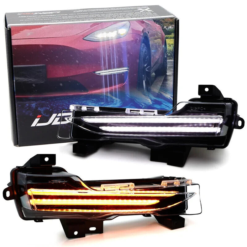 17+ Tesla Model 3 & Y SEQUENTIAL LED DRL Front Bumper Indicator Light Marker Kit