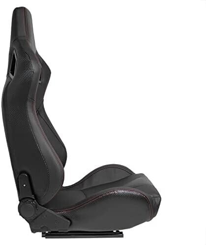UK STOCK - ATS RK x2 Sports Bucket Seats Black Red Stitch recline + runners