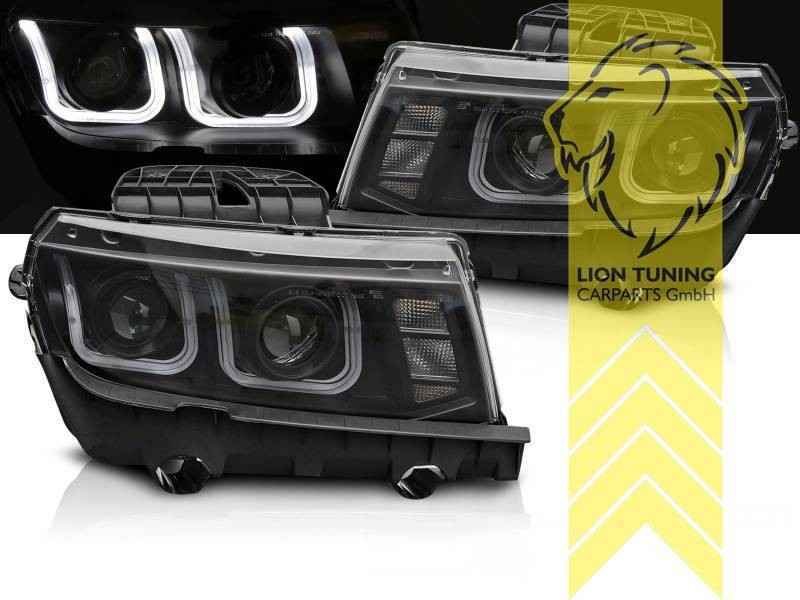 LTG Pair LED Halo DRL Headlights Chevrolet Camaro 5 FL 13-16 Black EXPORT ONLY