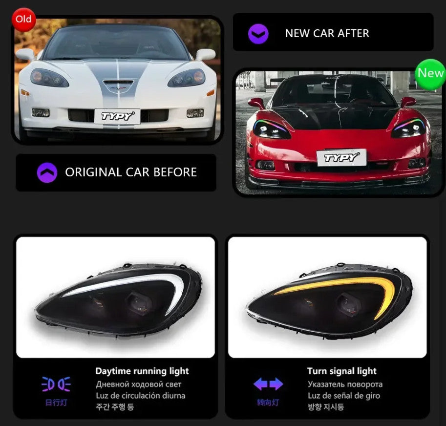 TYPY Pair Corvette C6 RGB 2005-2013 LED DRL RGB Colour Headlights LHD