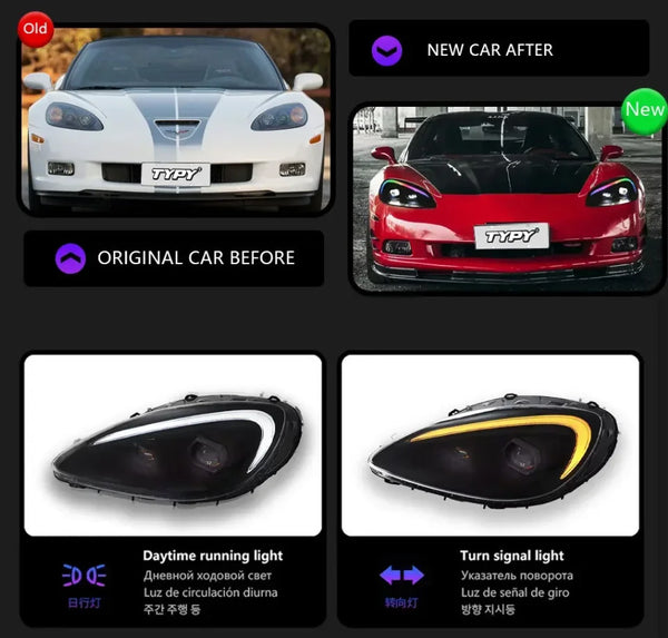 TYPY Pair Corvette C6 RGB 2005-2013 LED DRL RGB Colour Headlights LHD