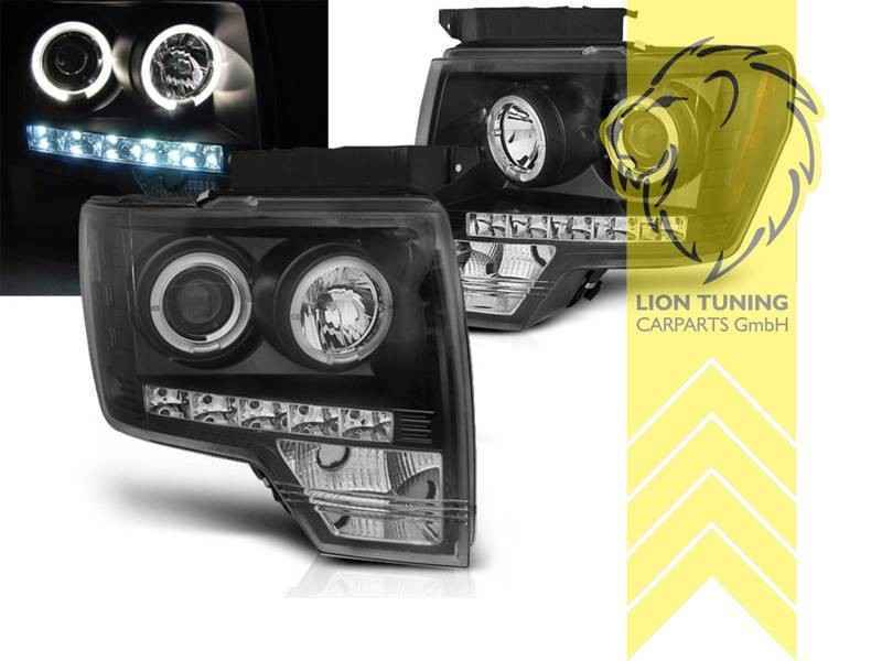 LTG Pair LED Halo DRL Headlights US Ford F150 MK12 F-150 08-14 Black EXPORT ONLY