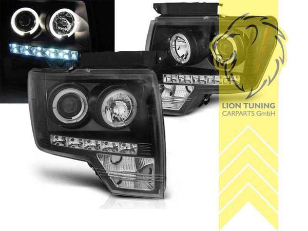 LTG Pair LED Halo DRL Headlights US Ford F150 MK12 F-150 08-14 Black EXPORT ONLY