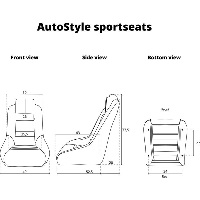 AS x1 Univ Classic RS Black Grey PVC Car Kit Fixed Back Bucket Seat + slides