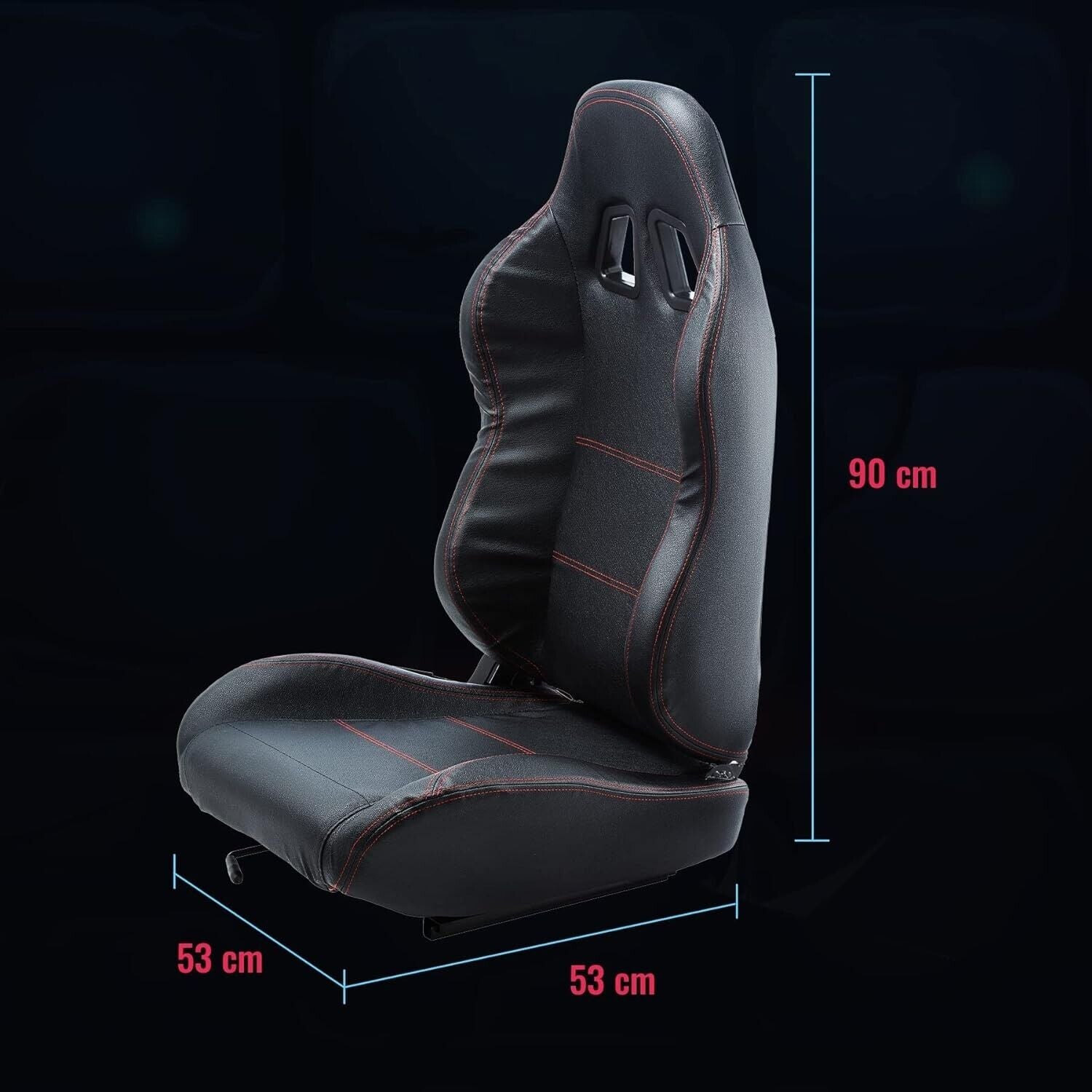 CZ x1 Black Vinyl Red Stitch Universal Bucket Seat for Car Racing Simulator Sim