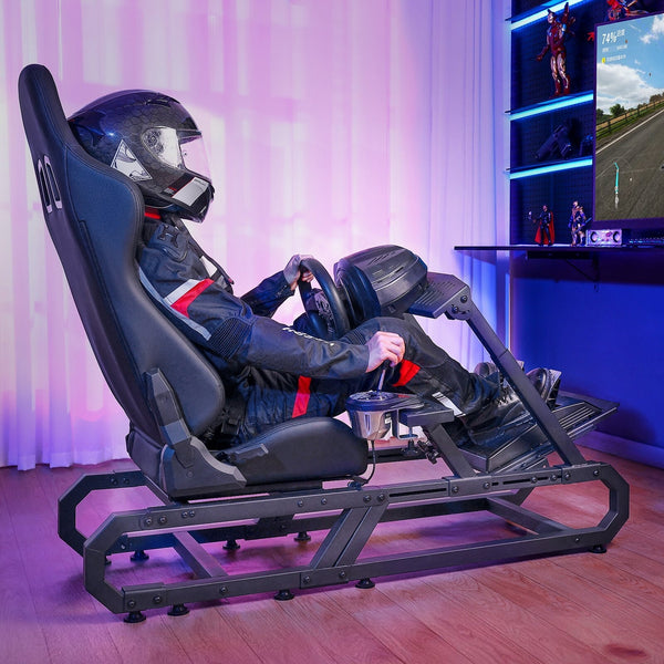 VVR Driving Game Sim Racing Frame Rig + Bucket Seat for Wheel Pedals Xbox PS PC