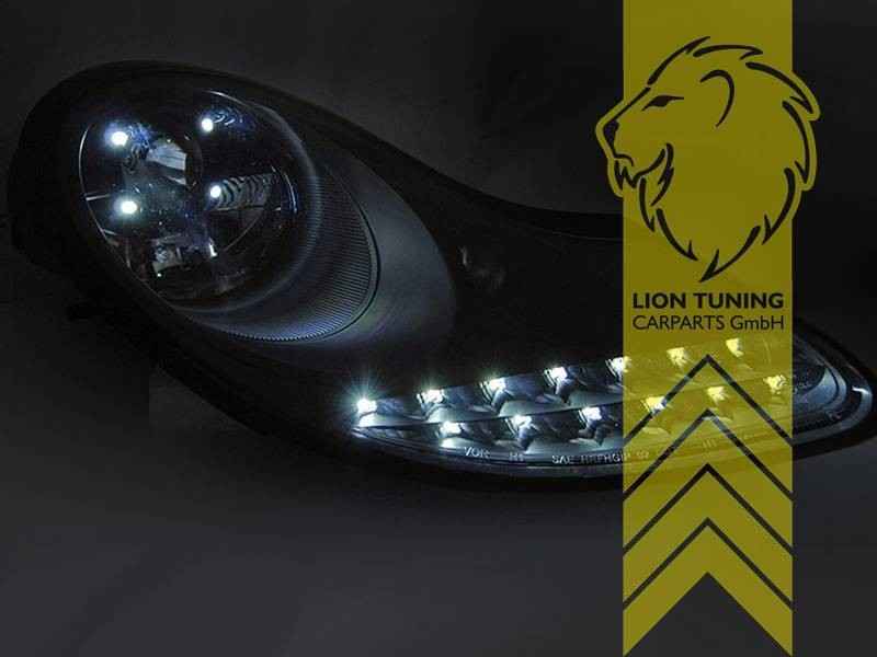 UK LTG LED DRL Headlights Porsche 911 996 Boxster 986 Spyder 96-06 Black 2 LHD