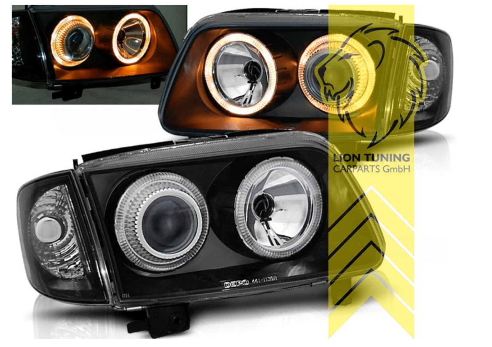LT Pair LED Angel Eye Halo Headlights VW Polo 6N2 99-01 black LHD