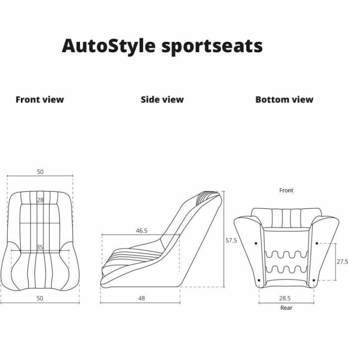 UK STOCK - Auto-Style x1 Individual Classic Car Retro Kit Sports Fixed Back Bucket Seat Black PVC / Synthetic Leather inc slide runners