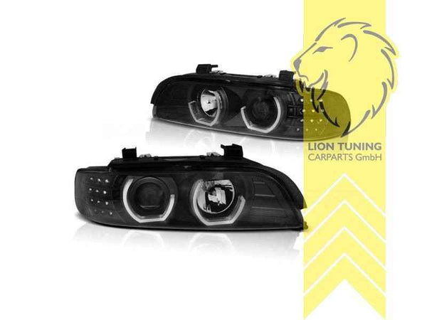 LTG LED Halo Ring DRL Headlights BMW E39 Sedan Touring Black LHD EXPORT ONLY