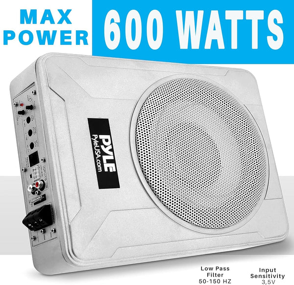 8 Inch Low Profile Amplified Subwoofer 600 Watt Compact Enclosed Under Seat