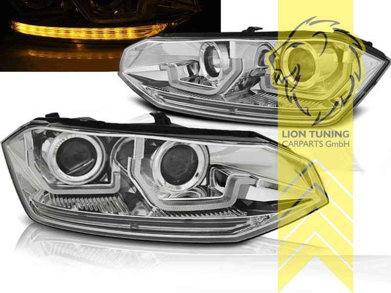 LTG Pair LED DRL Dynamic Lightbar Headlights VW Polo 2G AW 17-21 Chrome LHD
