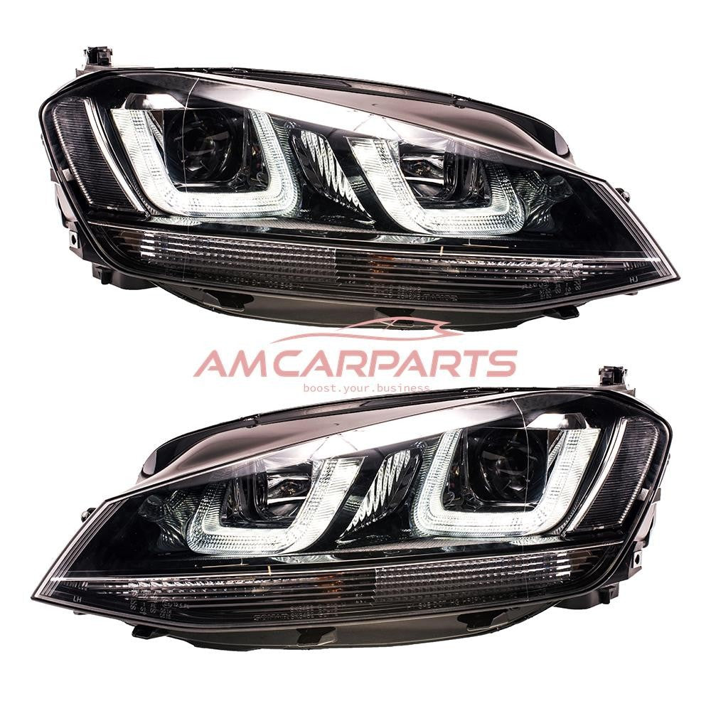 AMCP Pair LED DRL Halogen U Lightbar Headlights VW Golf 7 Pre-Facelift 12-21 LHD