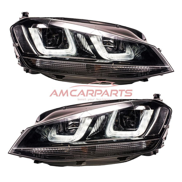 AMCP Pair LED DRL Halogen U Lightbar Headlights VW Golf 7 Pre-Facelift 12-21 LHD