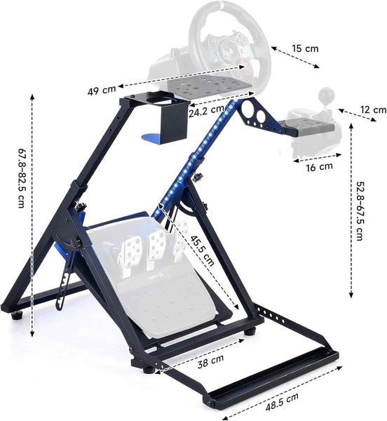 LED Strip Driving Game Sim Racing Frame Stand for Wheel Pedals Xbox PS PC