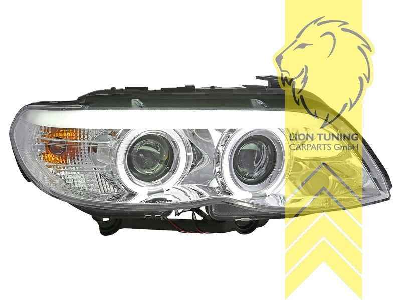 LT  Pair LED DRL Halogen Angel Eye Halo Headlights BMW X5 E53 03-06 chrome LHD