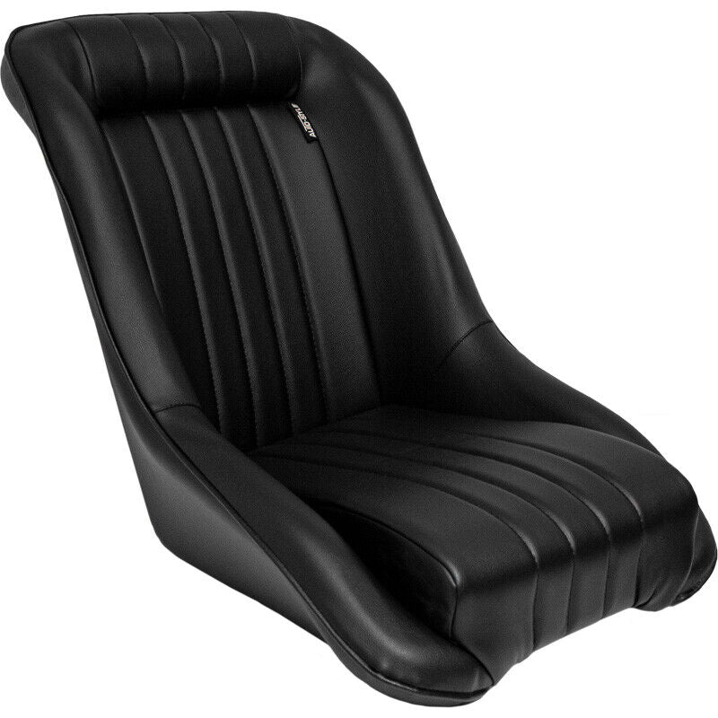UK STOCK - Auto-Style x1 Individual Classic Car Retro Kit Sports Fixed Back Bucket Seat Black PVC / Synthetic Leather inc slide runners