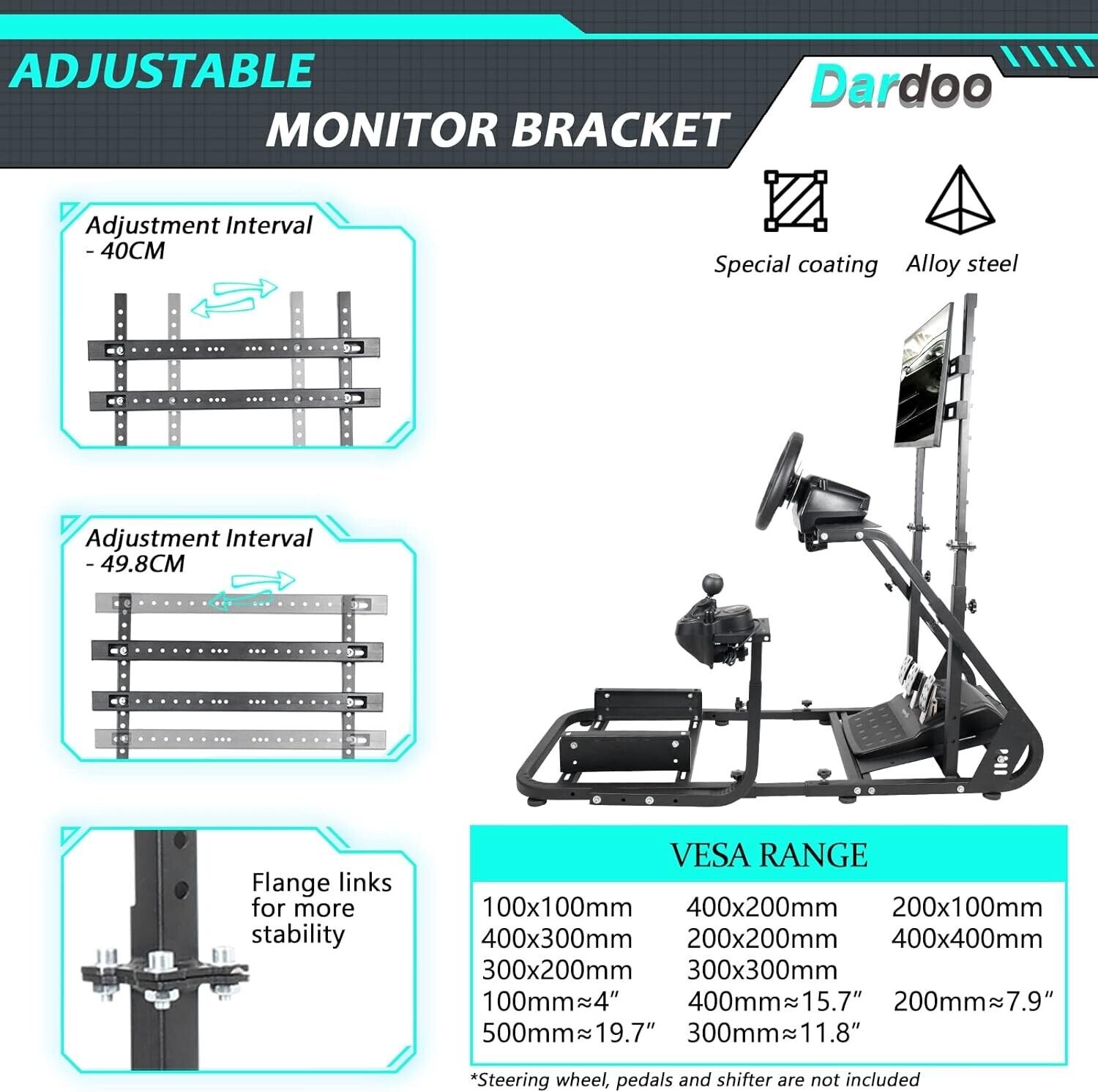Driving Game Sim Racing Frame Rig - Add Seat Screen Wheel Pedals Xbox PS PC F1