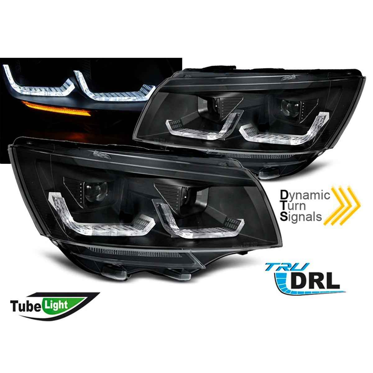 AMCP Pair LED DRL Tube Light SEQ Headlights VW T6.1 T6 15+ Black LHD