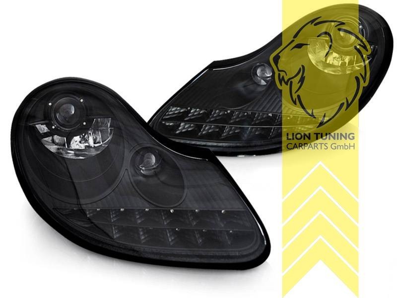 LTG Pair LED DRL Headlights Porsche 911 996 Boxster 986 Spyder 96-06 Blacked LHD