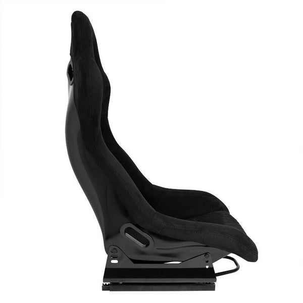 x2 Autostyle Black Suede Sports Car Bucket Seats fibreglass back-rest UK STOCK