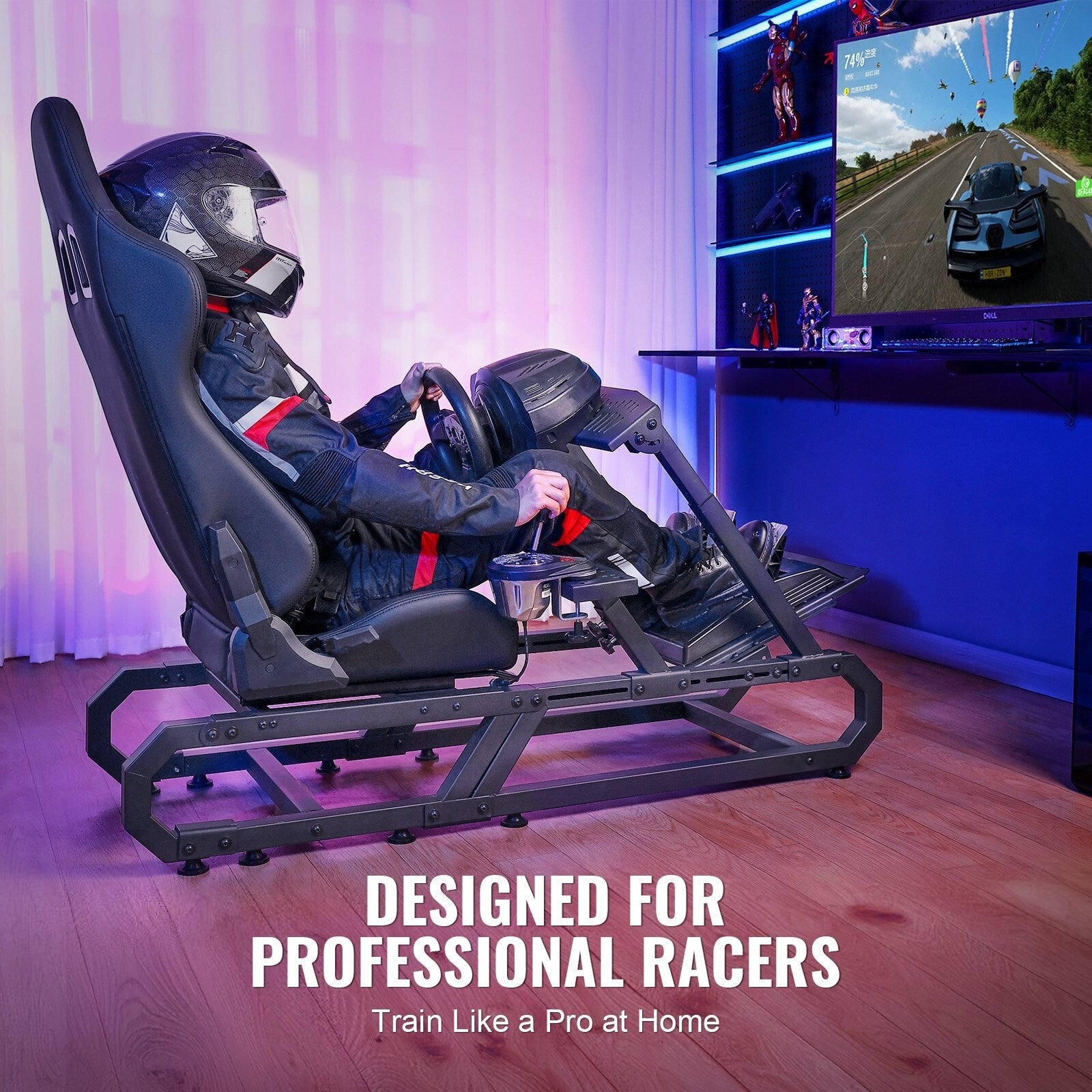 VVR Driving Game Sim Racing Frame Rig + Bucket Seat for Wheel Pedals Xbox PS PC