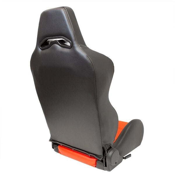 x2 Autostyle Black & Bright Red Sports Car Bucket Seats Synth Leather +slides