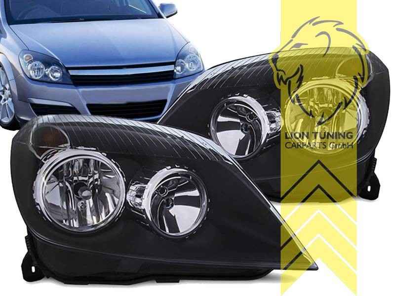 LT Pair Aftermarket Halogen Headlights Opel Vauxhall Astra H black 04-10 LHD