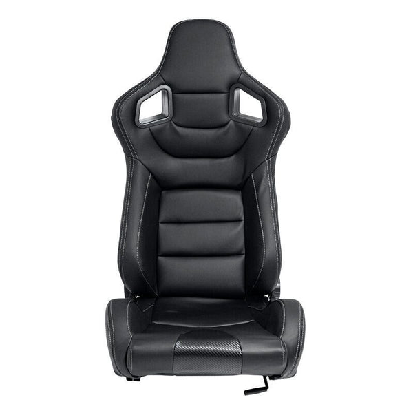 UK STOCK -ATS RK x2 Sports Bucket Seat Black Silver Stitch recline + runners