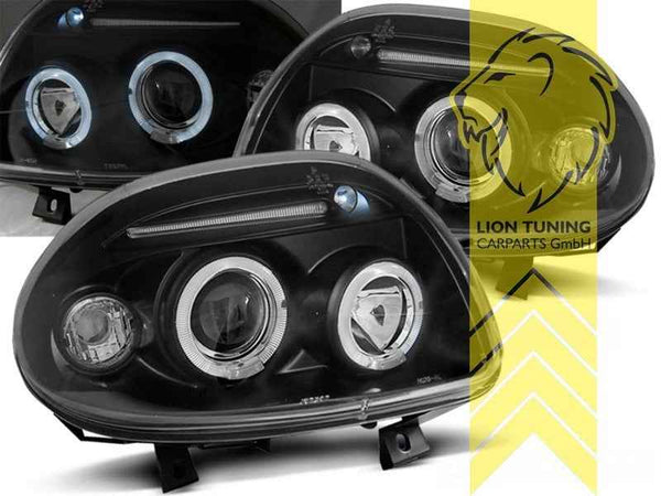 LTG Pair LED DRL Halo Ring Headlights Renault Clio B BB CB LB SB 98+ black LHD