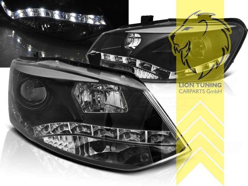 LTG Pair LED DRL Halo Lightbar Headlights VW Polo 6R 6C 09-17 Black LHD