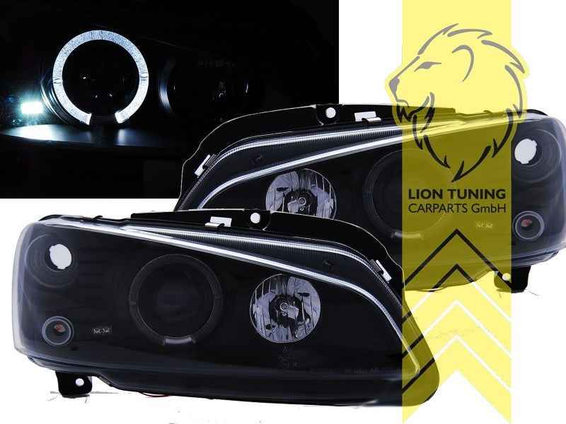 LTG Pair LED DRL Halo Ring Headlights Peugeot 106 1 II 2 96-04 black LHD