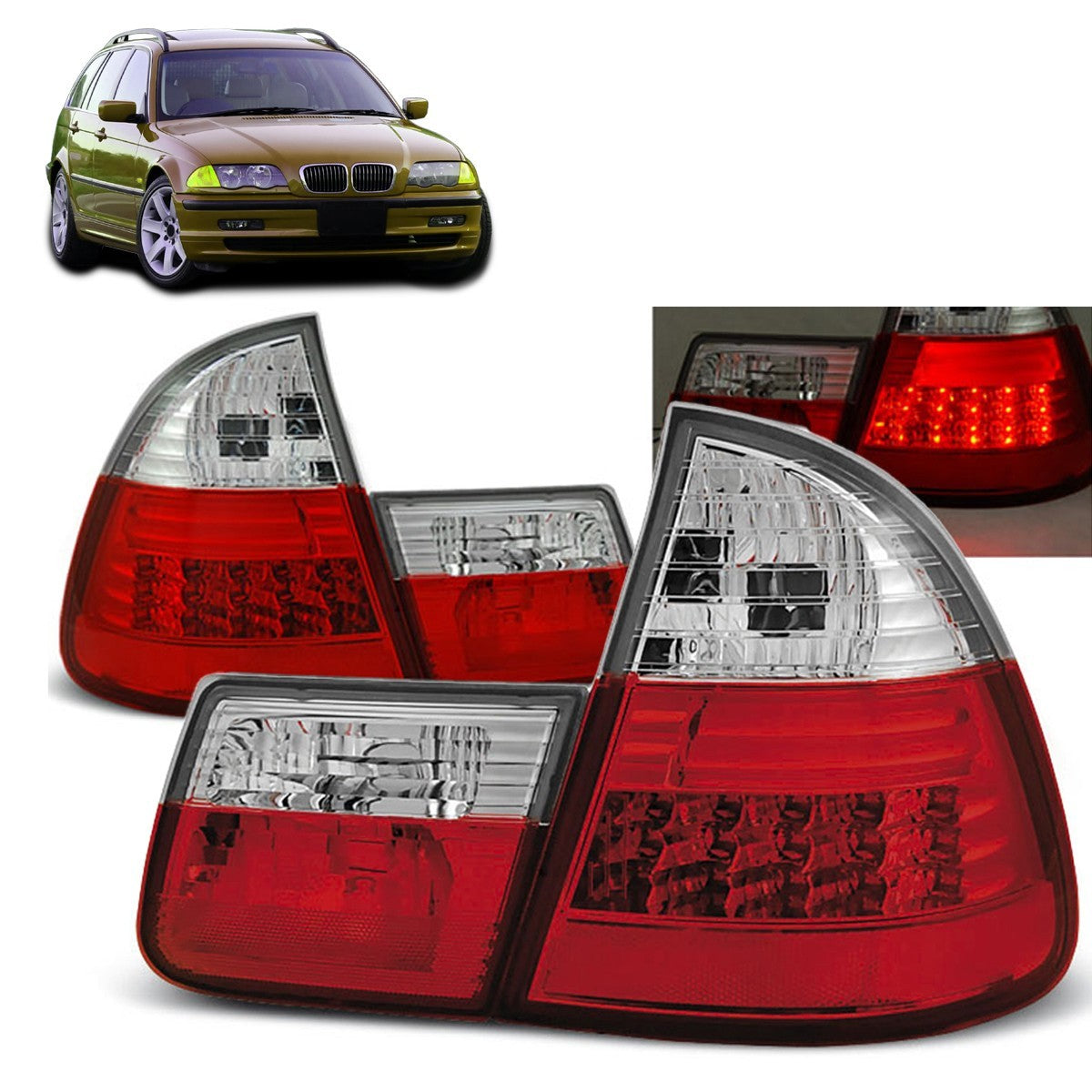 AMCP Pair LED Rear Lights Tail Lamps BMW E46 99-05 TOURING LHD