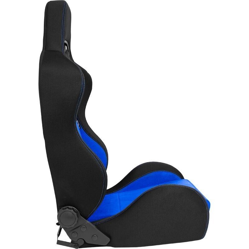 x2 Autostyle Black & Bright Blue Sports Car Bucket Seats Synth Leather +slides