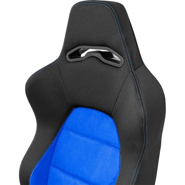x2 Autostyle Black & Bright Blue Sports Car Bucket Seats Synth Leather +slides