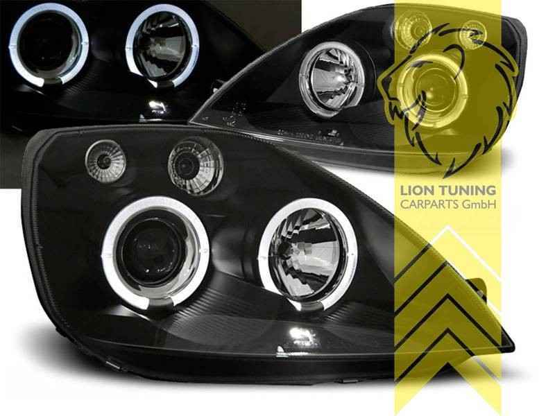 LTG Pair LED Halo DRL Headlights Ford Fiesta MK 6 V MK6 JH JD Black EXPORT ONLY