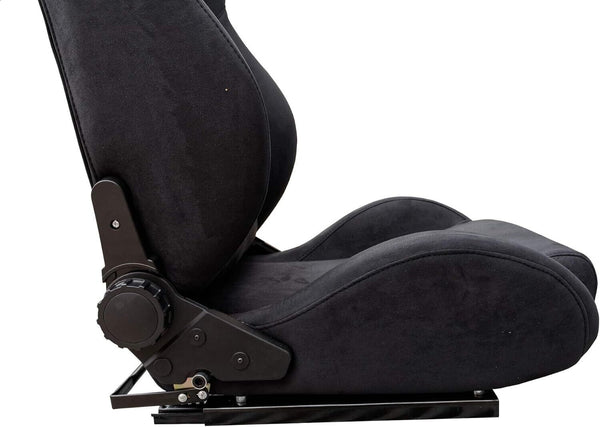 Simoni Racing x2 SRS/12 Charles - Universal Reclining Sports Bucket Seats + Runners Black Alcantara Velour Suede Fabric