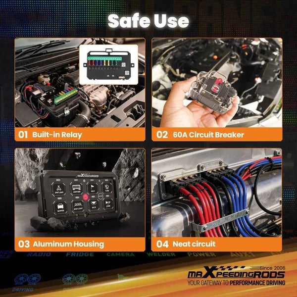 MXPR 8 Gang RGB LED Switch Panel Control Box Light Bar 12V 24V UTB 4WD Car Boat