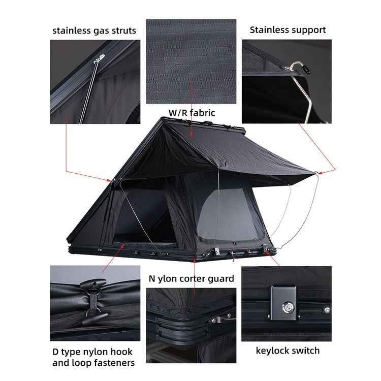 WEIER Aluminum Clamshell Hard Shell Triangle Roof Top Tent 2P + Mattress Ladder
