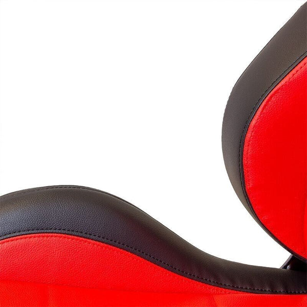 x2 Autostyle Black & Bright Red Sports Car Bucket Seats Synth Leather +slides