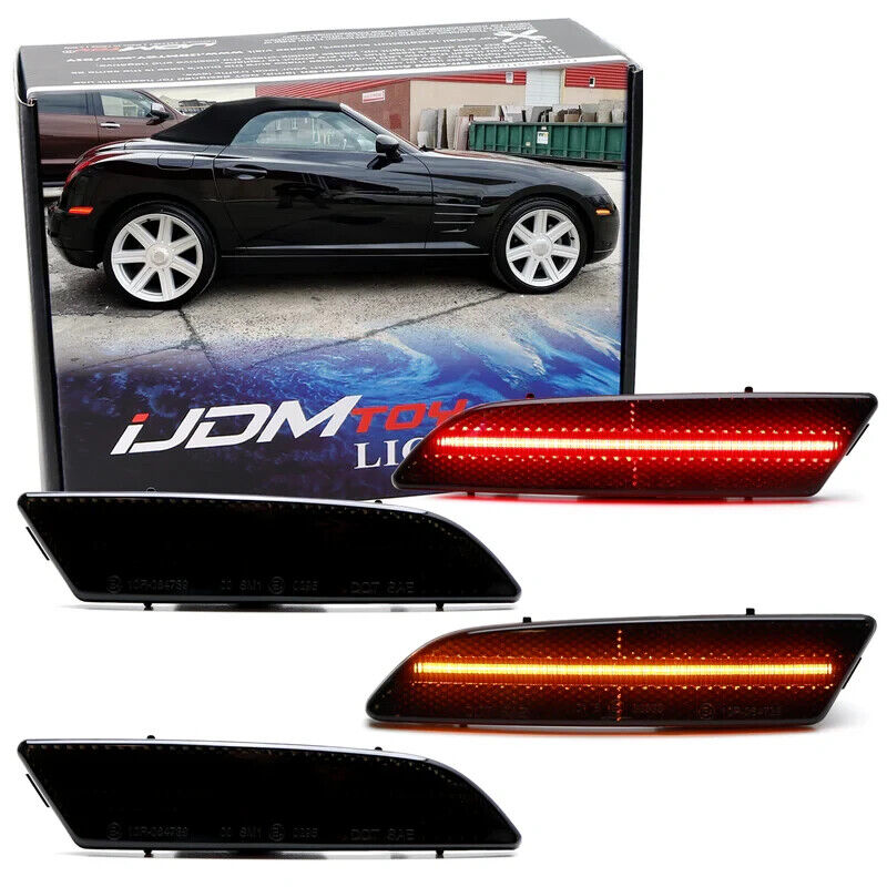 4pc Set Smoke Lens Amber Red Full LED Side Marker Lights For Chrysler Crossfire