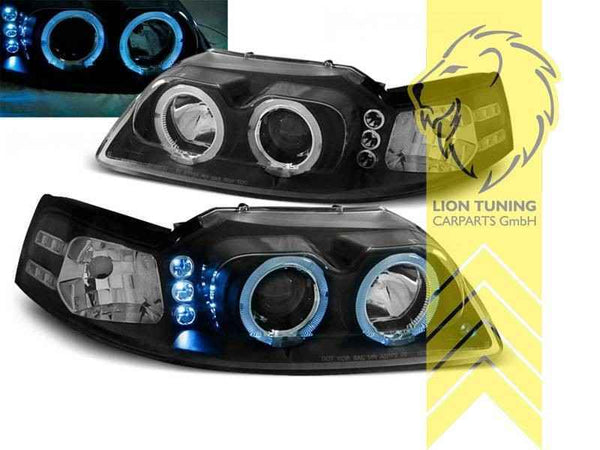 LTG LED Halo DRL Headlights USA Ford Mustang Coupe C 93-03 Black EXPORT ONLY