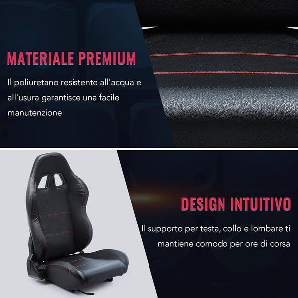 CZ x1 Black Vinyl Red Stitch Universal Bucket Seat for Car Racing Simulator Sim