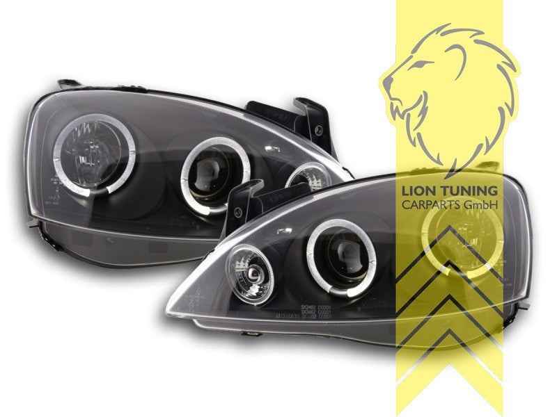 LTG Pair LED DRL Halo Ring Headlights Opel Corsa C Combo C 00-12 black LHD