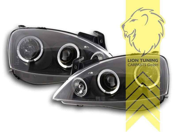 LTG Pair LED DRL Halo Ring Headlights Opel Corsa C Combo C 00-12 black LHD