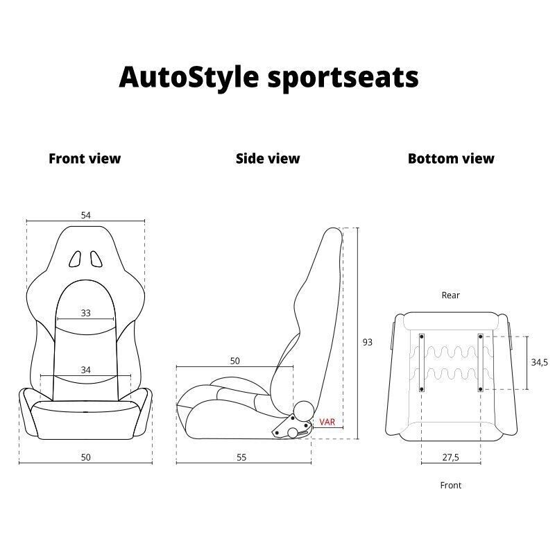 x2 Autostyle Black & Bright Red Sports Car Bucket Seats Synth Leather +slides