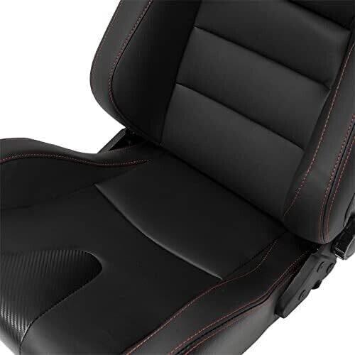 UK STOCK - ATS RK x2 Sports Bucket Seats Black Red Stitch recline + runners