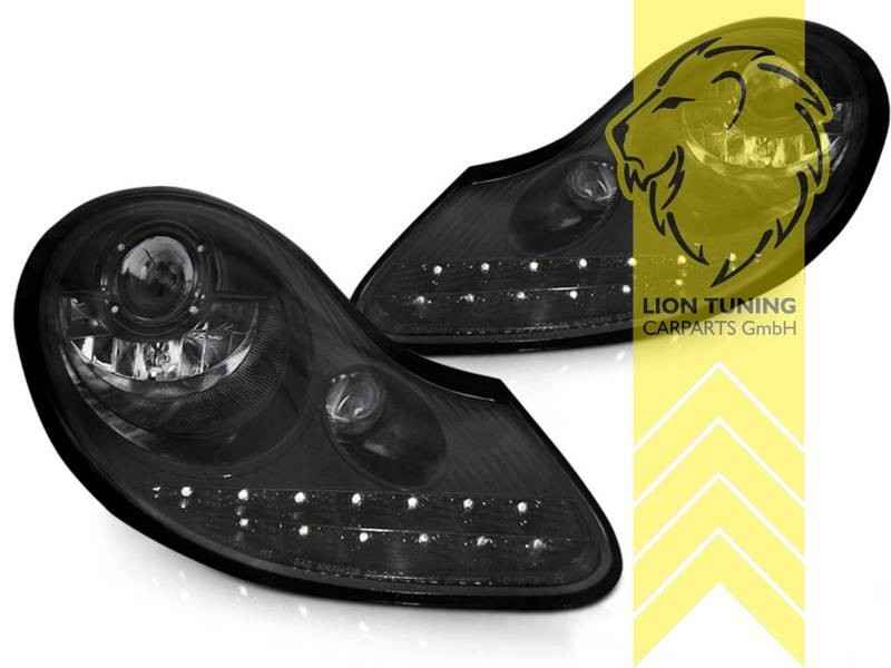 UK LTG LED DRL Headlights Porsche 911 996 Boxster 986 Spyder 96-06 Black 2 LHD