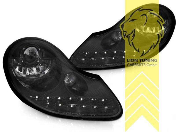 UK LTG LED DRL Headlights Porsche 911 996 Boxster 986 Spyder 96-06 Black 2 LHD