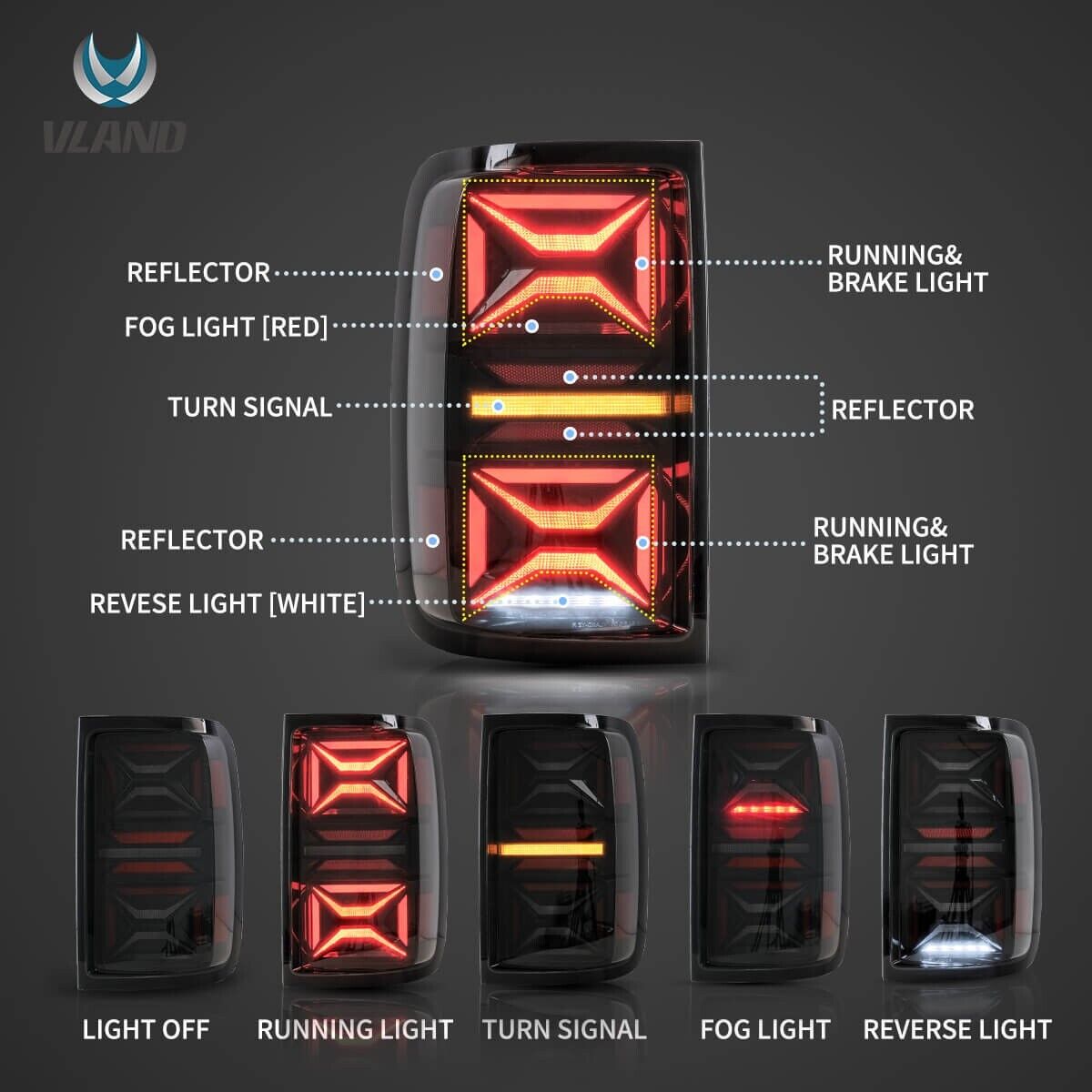 VLAND 10-22 VW Amarok DYNAMIC Welcome Animation Sequential Lightbar LED DRL Rear Lights Tail Lamps LHD